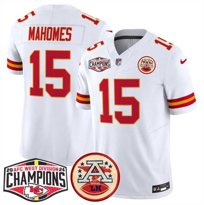 Men's Kansas City Chiefs #15 Patrick Mahomes White F.U.S.E. 2024 AFC West Division Champions Vapor Limited Stitched Jersey,We sell and wholesale Men's Kansas City Chiefs #15 Patrick Mahomes White F.U.S.E. 2024 AFC West Division Champions Vapor Limited Stitched Jersey on line form chian!